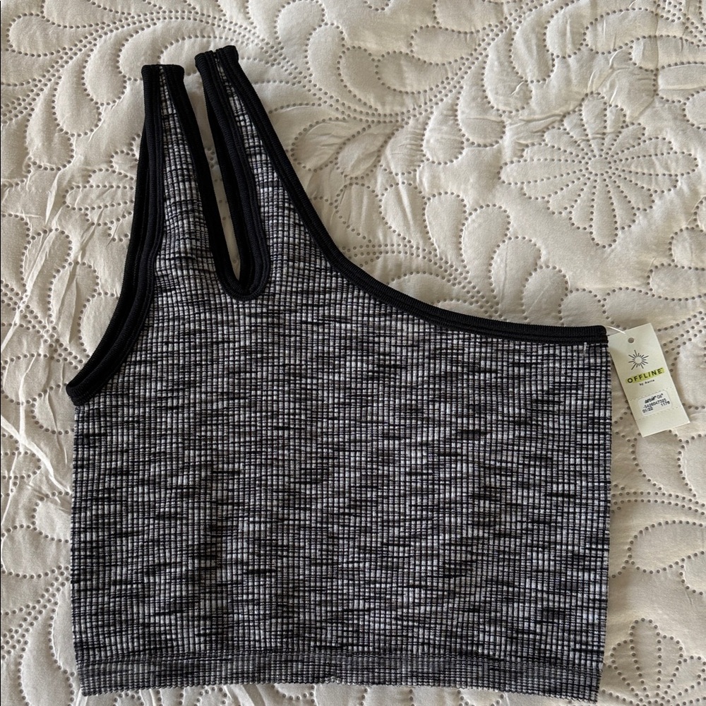 Aerie Black and White Women's One-Shoulder Top